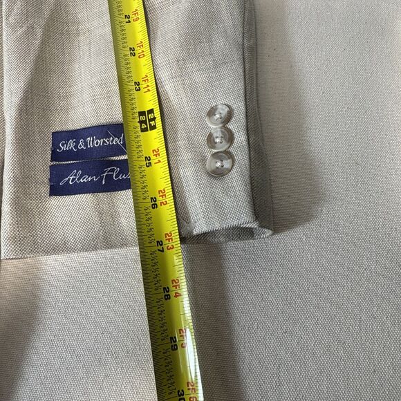 ALAN FLUSSER Beige Subtle Plaid Silk Wool Blazer Jacket Sports Coat Men’s 44L - Picture 12 of 16